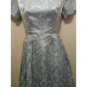 Handmade By Florence Square Neck Pleated Day Dress Blue Floral Like Donna Reed S